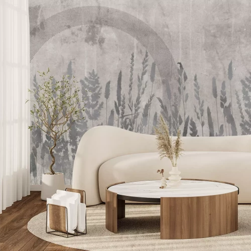 Fotobehang Wilde bloemen met een betonnen achtergrond in een moderne stijl