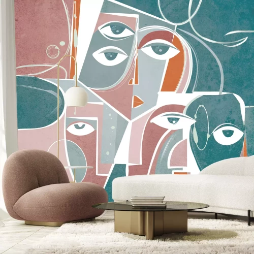 Fotobehang Abstracte gezichten met geometrische vormen