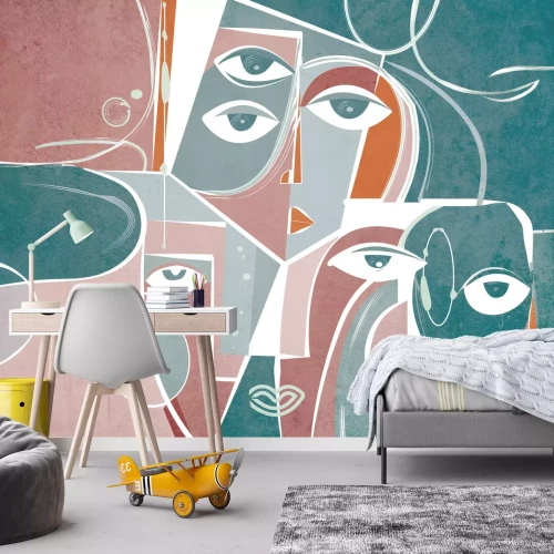 Fotobehang Abstracte gezichten met geometrische vormen