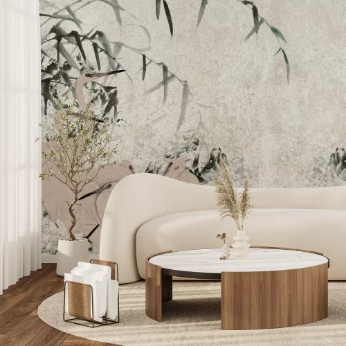 Fotobehang Reigers en groene bamboetakken