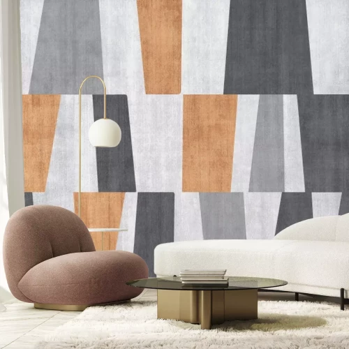 Fotobehang Oranje en grijs geometrisch patroon met textuur