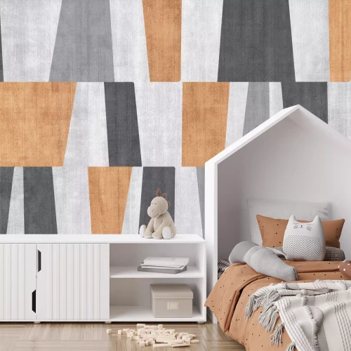 Fotobehang Oranje en grijs geometrisch patroon met textuur