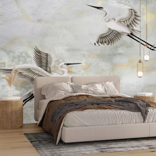 Fotobehang Vogels op een abstracte marmeren achtergrond