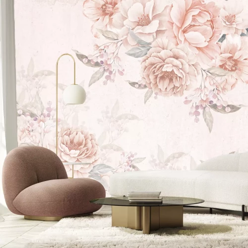 Fotobehang Pastelkleurige bloemen met een gestructureerde achtergrond