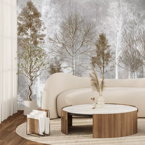 Fotobehang Hoge bomen op een grijze achtergrond