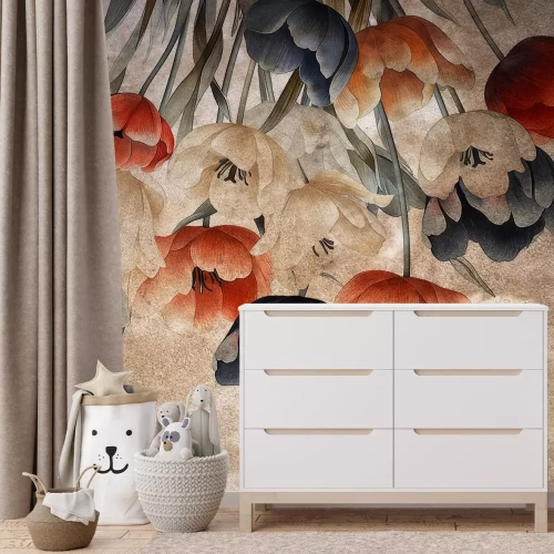 Fotobehang Retro tulpen op een gestructureerde achtergrond