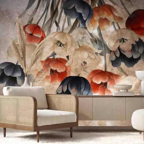 Fotobehang Retro tulpen op een gestructureerde achtergrond
