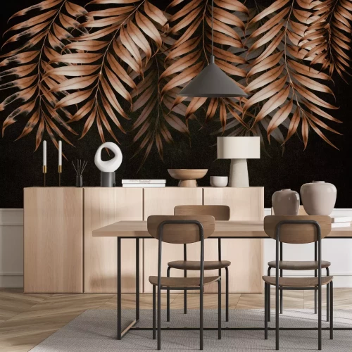 Fotobehang Herfstbladeren op een zwarte achtergrond