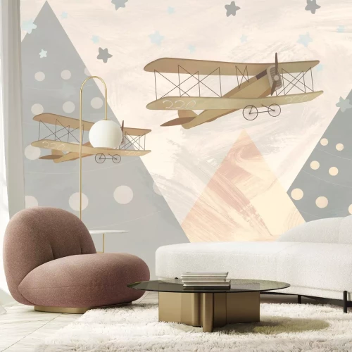 Fotobehang Vliegtuigen en abstract berglandschap voor kinderen