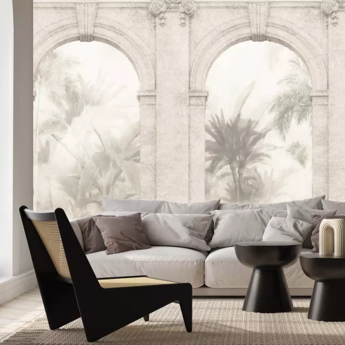 Fotobehang Architectonische bogen en tropisch plantenlandschap