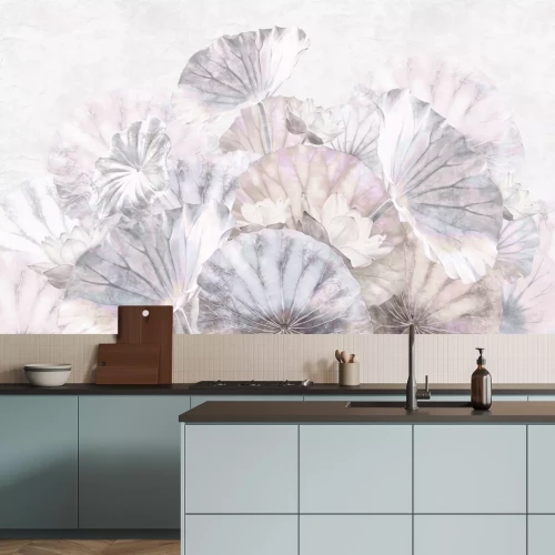 Fotobehang Lotusbloemen en bladeren op een gestructureerde achtergrond