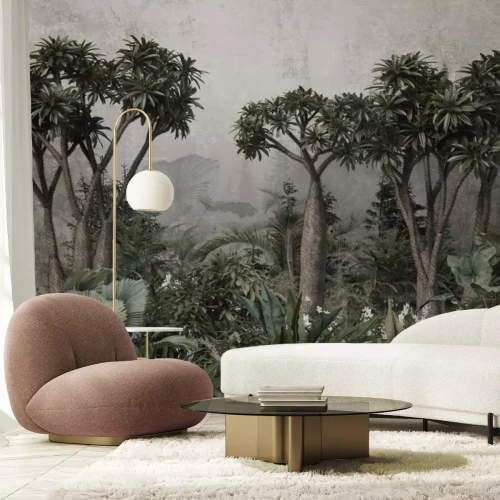 Fotobehang Tropisch landschap met dichte groene vegetatie