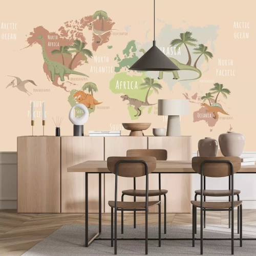 Fotobehang Dinosauruswereldkaart voor kinderen