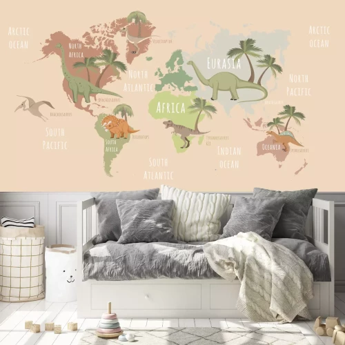 Fotobehang Dinosauruswereldkaart voor kinderen