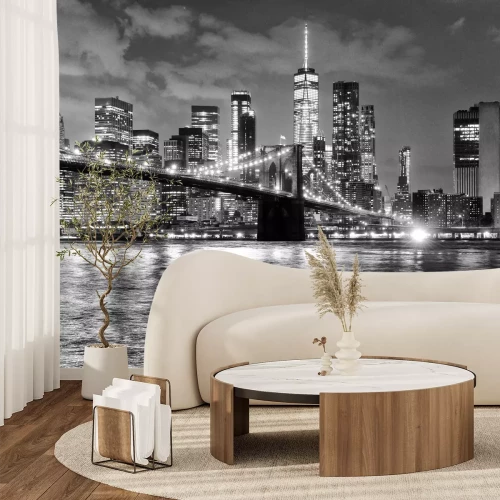 Fotobehang Brooklyn Bridge in zwart-wit