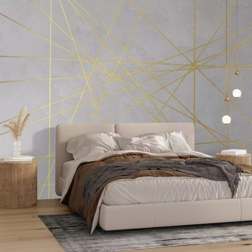 Fotobehang Gouden geometrische lijnen op grijs beton