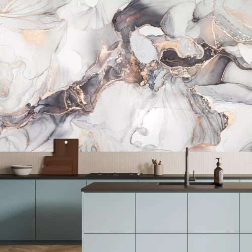 Fotobehang Aquarelmarmer met gouden versieringen