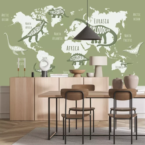 Fotobehang Dinosaurussen op de wereldkaartpatroon voor kinderen