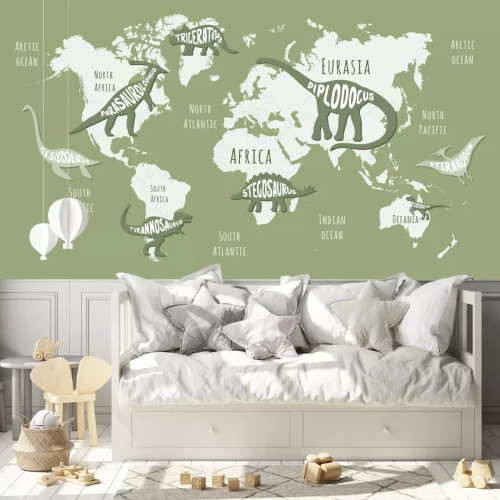 Fotobehang Dinosaurussen op de wereldkaartpatroon voor kinderen