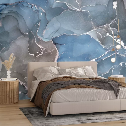 Fotobehang Blauwgrijs marmer met imitatiezilver