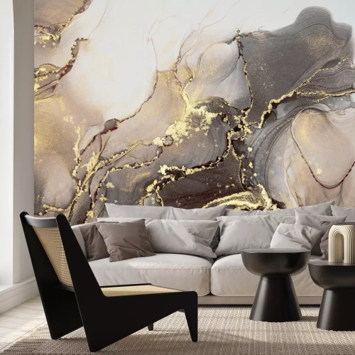 Fotobehang Aquarel marmeren achtergrond met goud