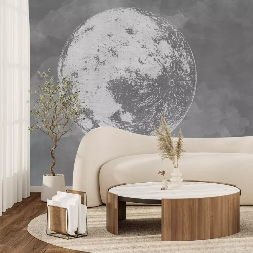 Fotobehang Volle maan op een grijze achtergrond