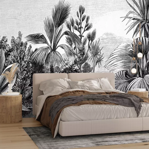 Fotobehang Een rivier in de zwart-witte jungle