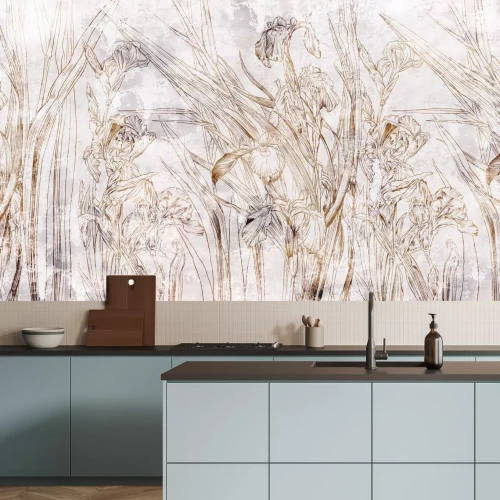 Fotobehang Irissenbloemen op een gestructureerde achtergrond