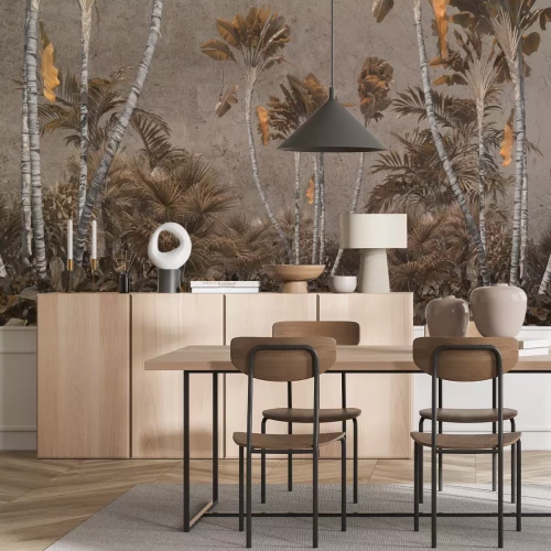 Fotobehang Tropische planten en palmbomen in herfstkleuren