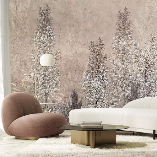 Fotobehang Planten op een beige betonnen achtergrond