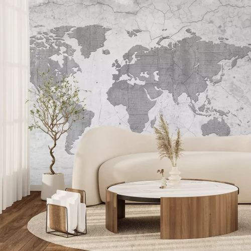 Fotobehang Grijze wereldkaart in industriële stijl