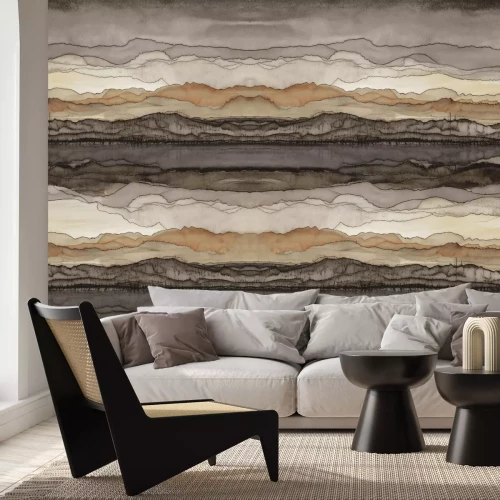 Fotobehang Abstracte aquarelgolven in bruine tinten