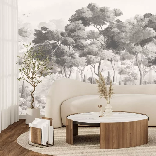 Fotobehang Vintage landschap van een weelderig bos