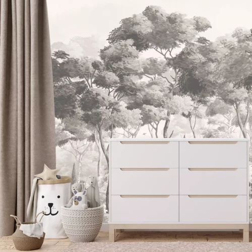 Fotobehang Vintage landschap van een weelderig bos