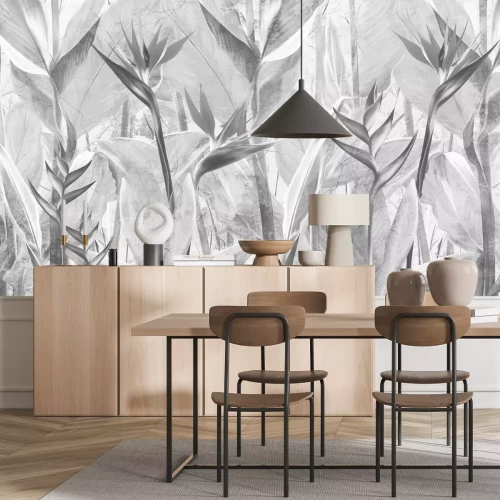 Fotobehang Strelitzia in zwart-witte kleuren