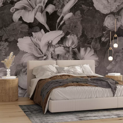 Fotobehang Vintage bloemen op een donkere achtergrond