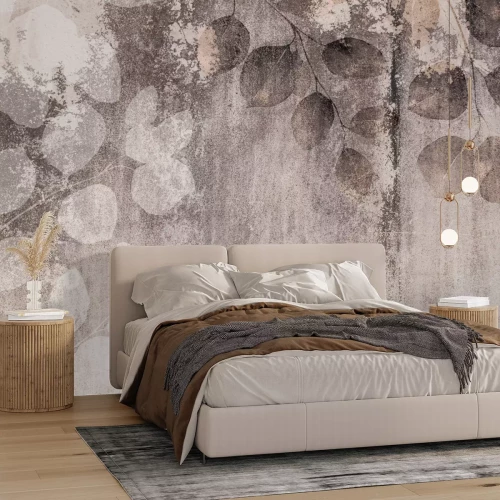 Fotobehang Eucalyptus takken op een betonnen achtergrond