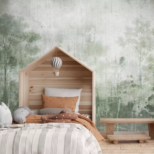 Fotobehang Boslandschap in groene kleuren