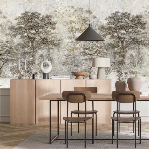 Fotobehang Een bos met bomen in herfstkleuren