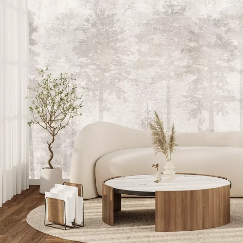 Fotobehang Een bos met bomen in beige kleuren