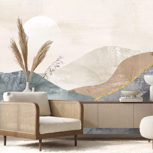 Fotobehang Abstract landschap van bergen en de maan