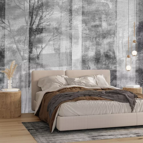 Fotobehang Boslandschap met bomen in zwart-wit