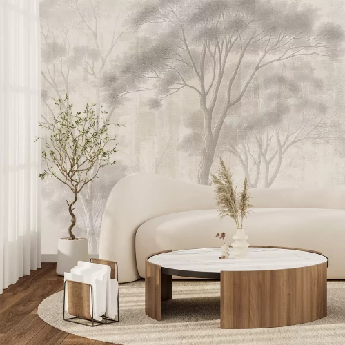 Fotobehang Landschap met bomen, beige compositie