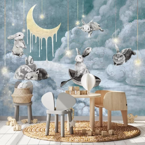 Fotobehang Konijnen in de lucht - een compositie voor kinderen