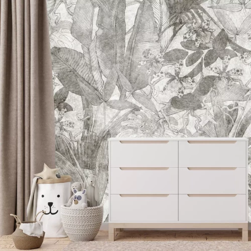 Fotobehang Een vintage tropisch bladarrangement