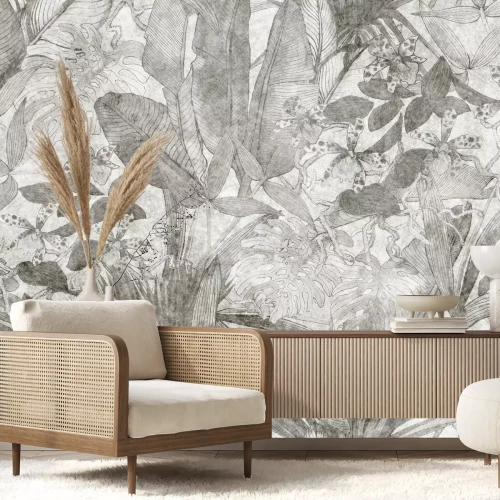 Fotobehang Een vintage tropisch bladarrangement