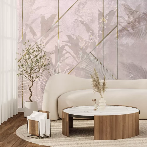 Fotobehang Palmbomen met gouden decoratieve lijnen