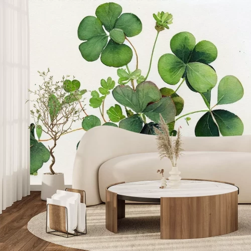 Fotobehang Groene klaverplant geschilderd met waterverf