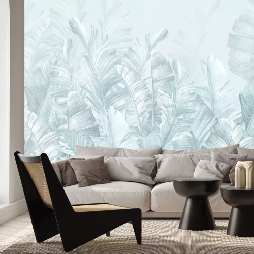 Fotobehang Tropisch bananenbladpatroon in monochrome kleuren