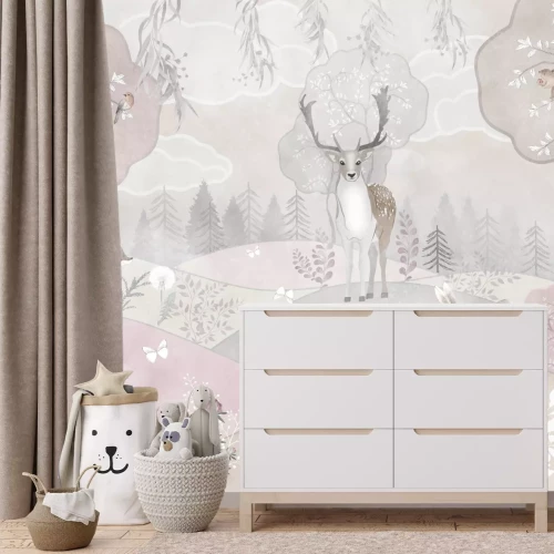 Fotobehang Aquarellandschap met bosdieren